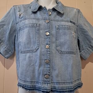 Guess Light Blue Denim Top Blouse Women Size M